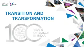 Graphic with text Transiton and Transforming, 100 years of Bosch in India